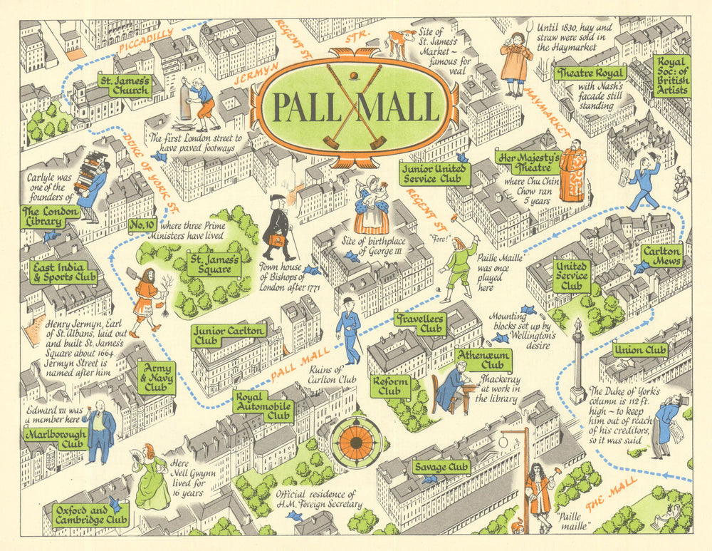 Pall Mall—St. James's Square & Regent Street—London pictorial map—JP Sayer c1947
