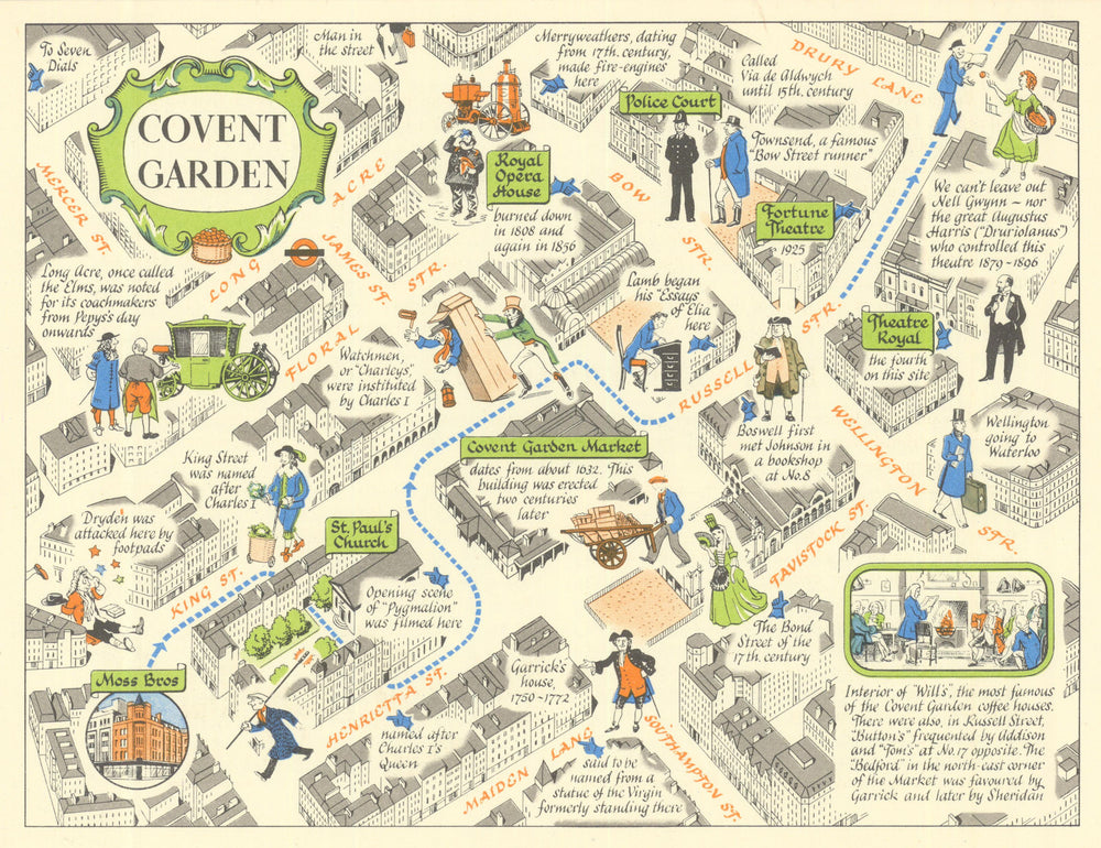 Covent Garden & Royal Opera House—London pictorial map by J.P. Sayer c1947