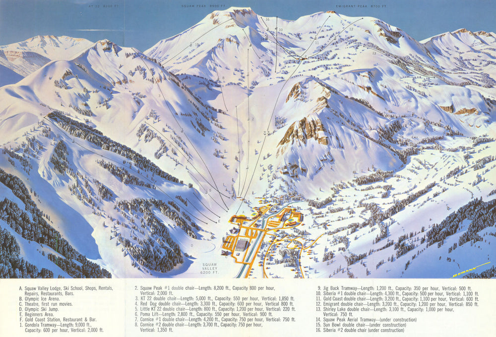 Squaw Valley panoramic ski trail/piste map—Palisades Tahoe—Heinrich Berann 1967