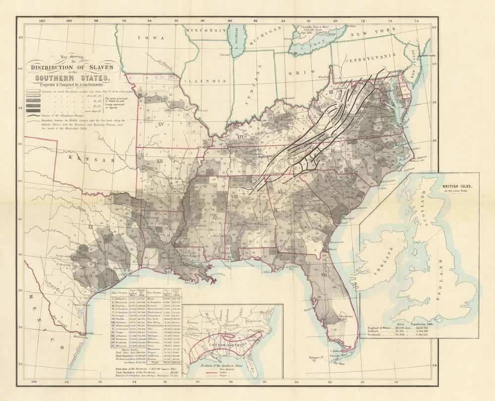 Map showing the distribution of slaves in the Southern States—von Steinwehr 1863