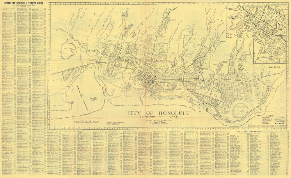 Detailed Map & Guide of Honolulu & Oahu by James Mann for George Armitage 1945