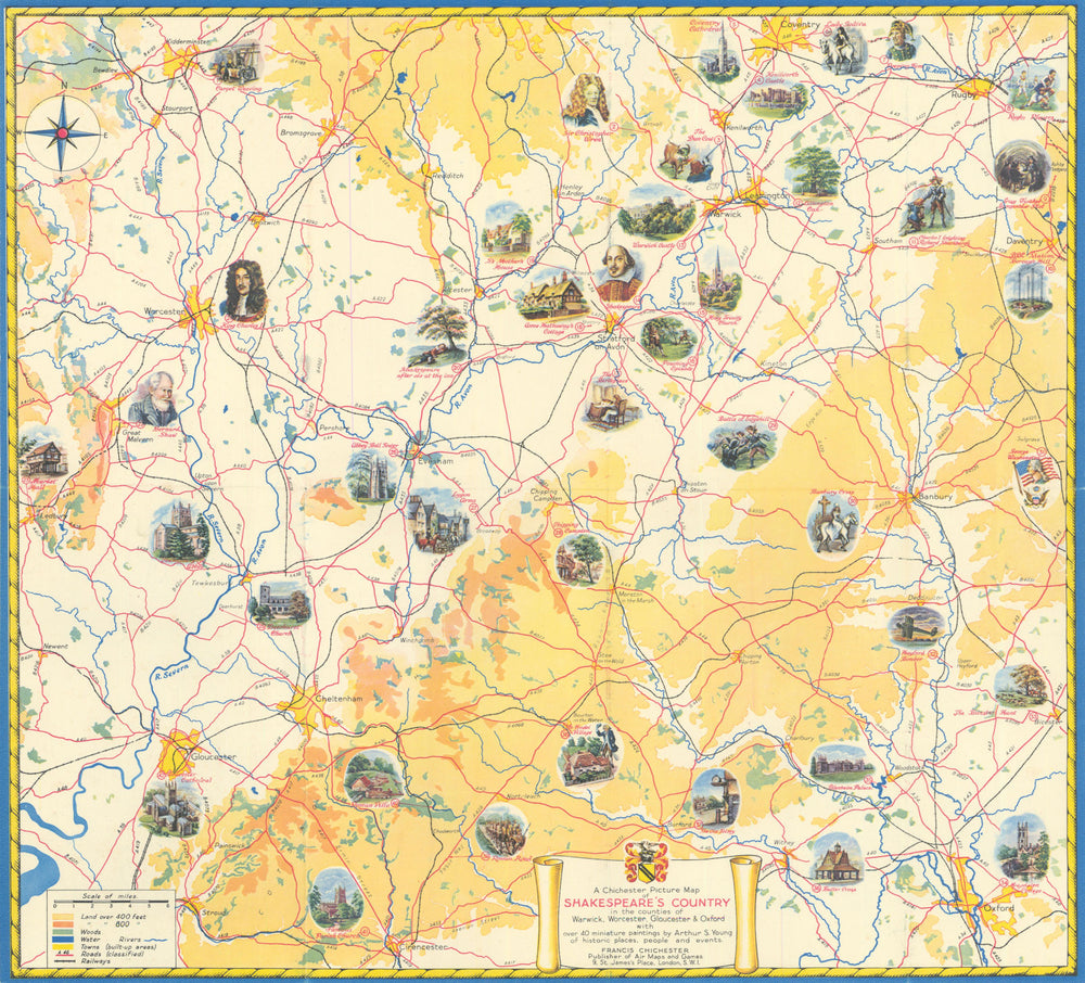 A Chichester Picture Map of Shakespeare's Country—Sir Francis Chichester c1948