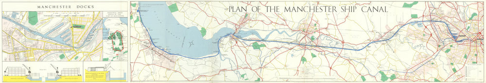 Plan of  the Manchester Ship Canal—Manchester Docks—Geographia 1965 old map