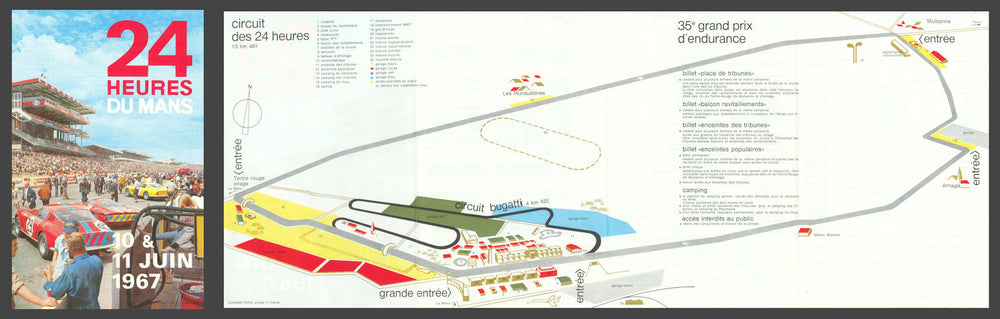 24 heures du Mans—Le Mans 24 hours race—motorsport circuit event flyer 1967 map