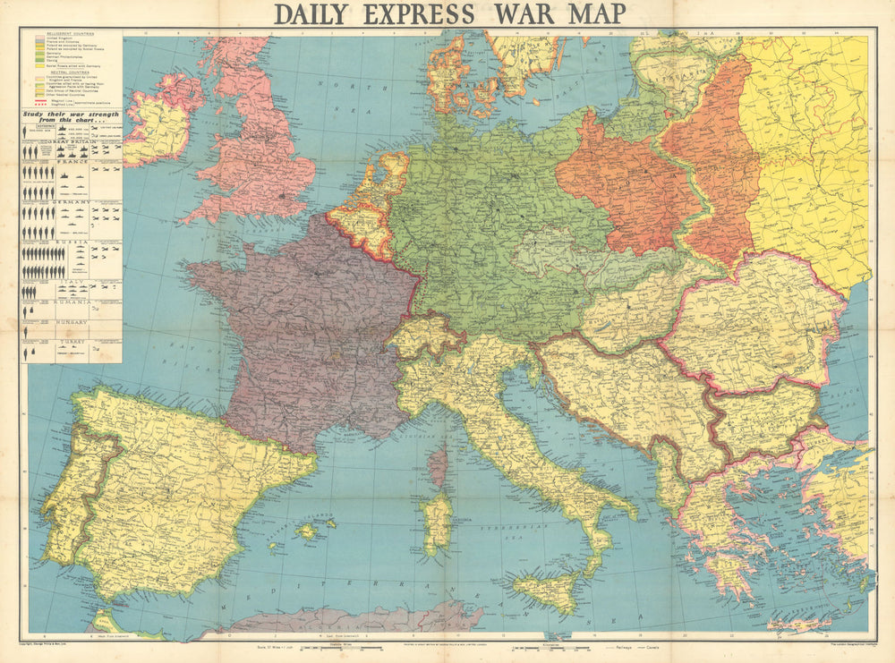 Daily Express War Map of Europe showing partition of Poland—late 1939/early 1940
