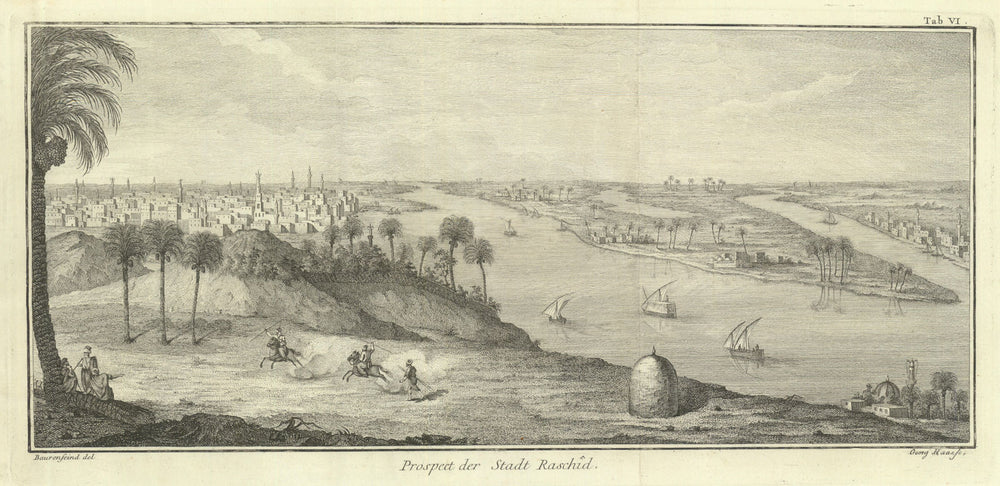 Prospect der Stadt Raschid—View of Rosetta/Rashid—Niebuhr/Baurenfeind 1773