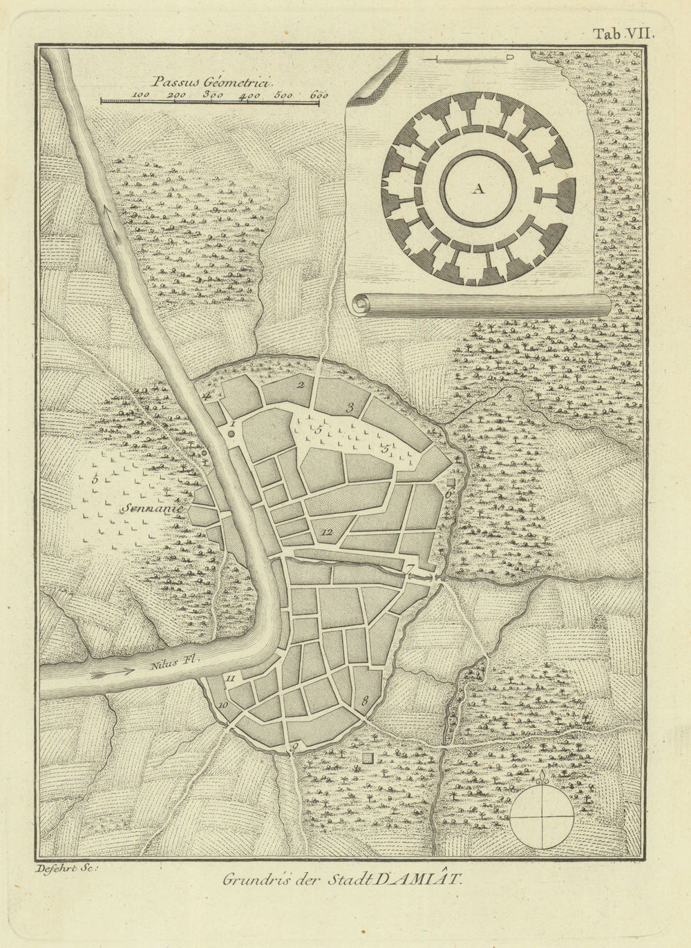 Grundris der Stadt Damiat—Plan of the City of Damietta—Niebuhr/de Fehrt 1773 map