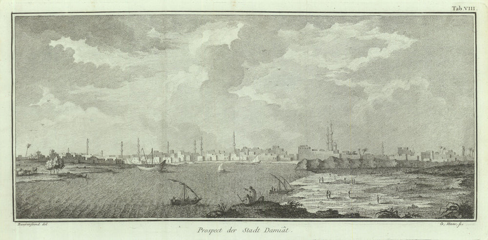 Prospect der Stadt Damiat—City of Damietta—Nile view—Niebuhr/Baurenfeind 1773