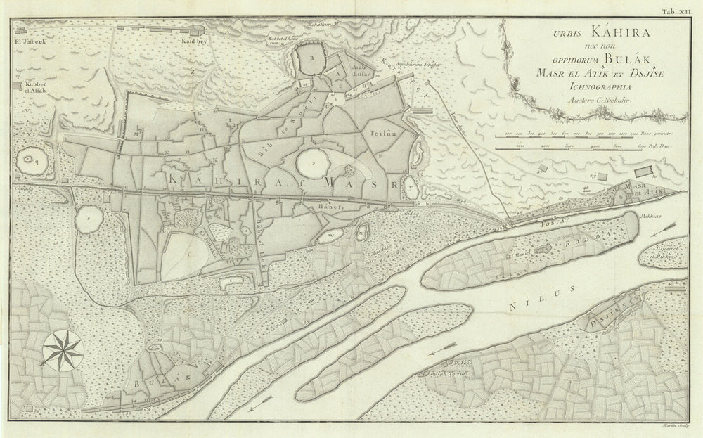 Urbis Kahira nec non oppidorum Bulak Masr… Cairo city plan—Giza—Niebuhr 1773 map