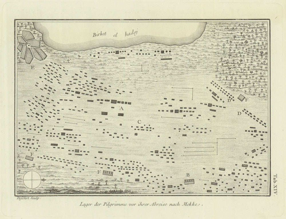 Lager der Pilgrimme—Pilgrims' Camp for departure to Mecca—Hajj—Niebuhr 1773 map