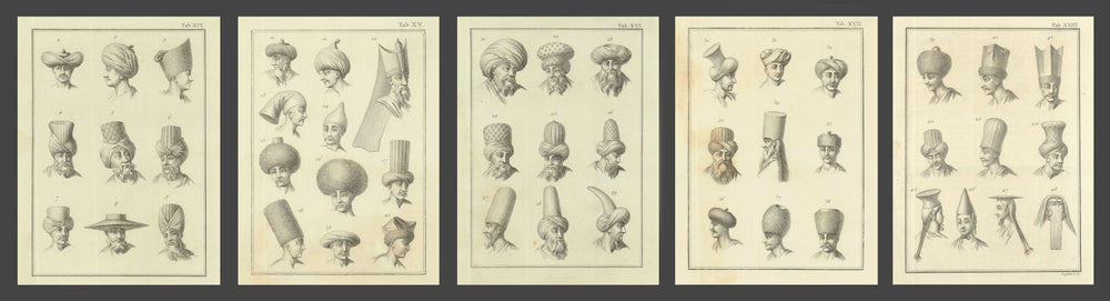 Middle Eastern & Ottoman headdresses/head wear—5 sheets—Carsten Niebuhr 1773