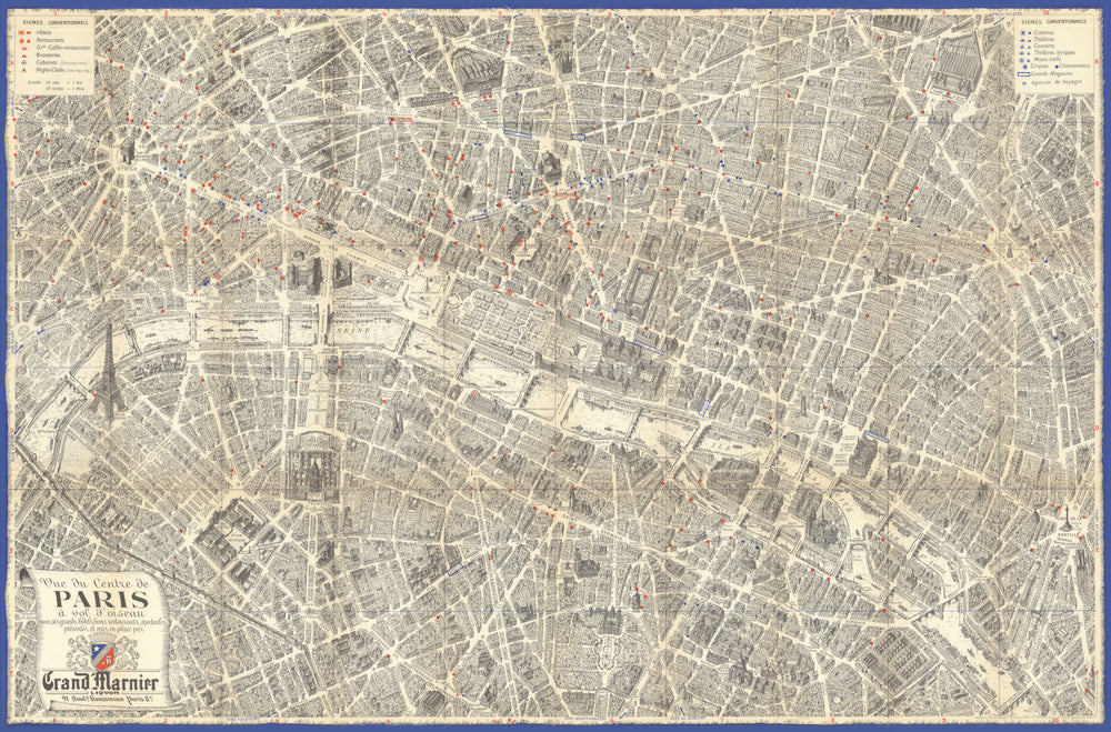 Bird's Eye—Vue du Centre de Paris à vol d’oiseau—Grand Marnier—Peltier 1951 map