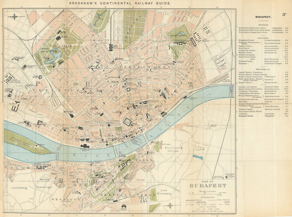 BUDAPEST antique town plan city map. Hungary. BRADSHAW 1902 old