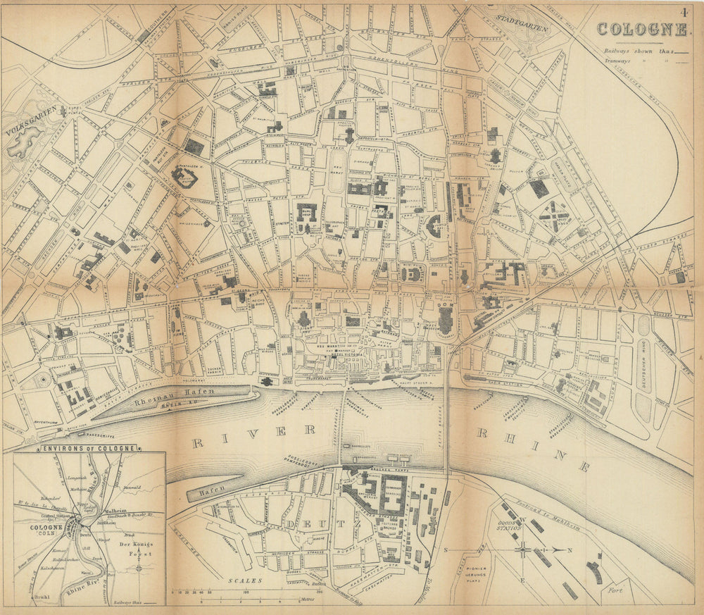 COLOGNE KOLN KÖLN antique town plan city map. Germany. BRADSHAW 1902 old