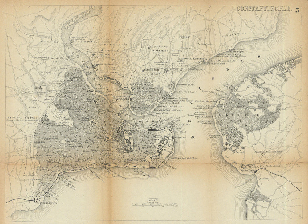 CONSTANTINOPLE / ISTANBUL antique town plan city map. Turkey. BRADSHAW 1902