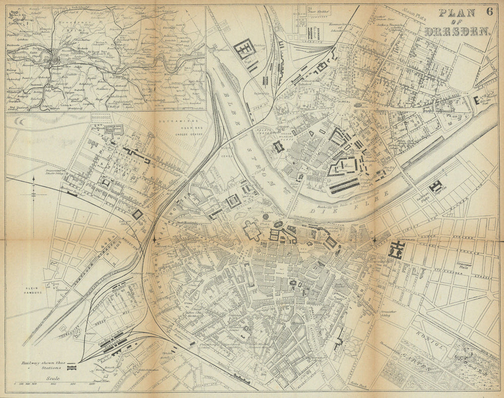 DRESDEN antique town plan city map. Germany. BRADSHAW 1902 old