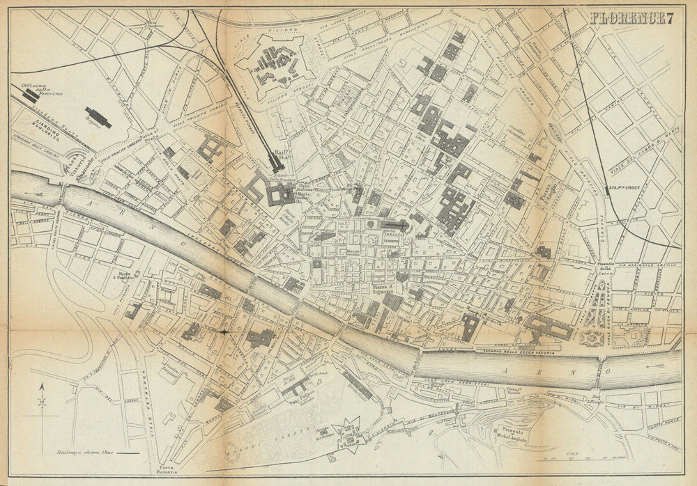 FLORENCE FIRENZE antique town plan city map. Italy. BRADSHAW 1902 old