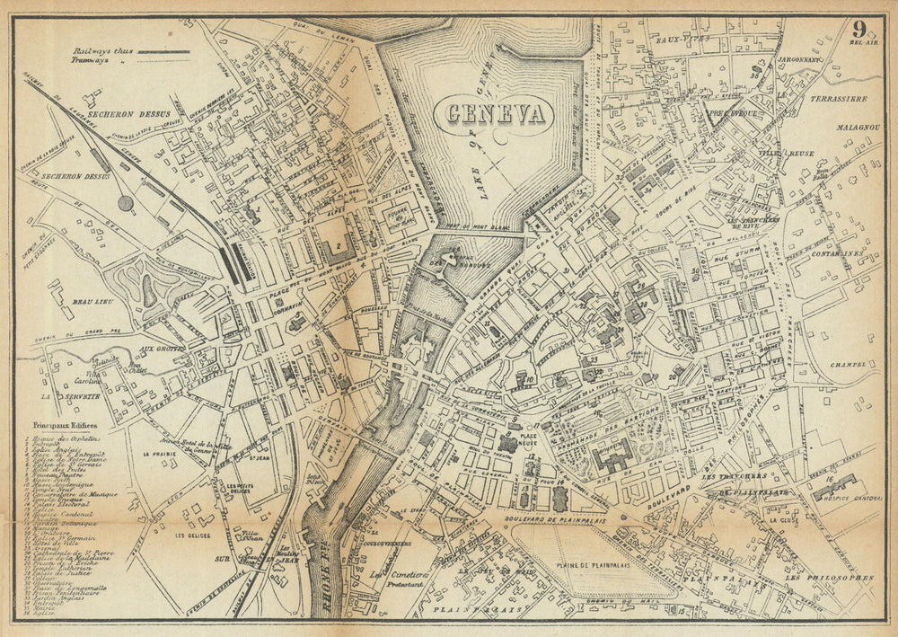 GENEVA GENÈVE GENF antique town plan city map. Switzerland. BRADSHAW 1902