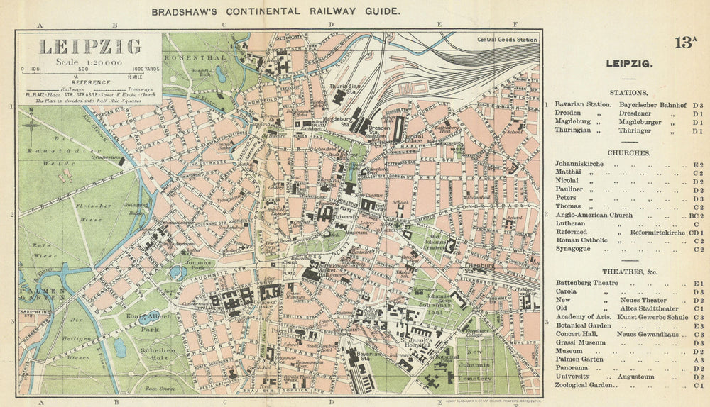 LEIPZIG antique town plan city map. Germany. BRADSHAW 1902 old