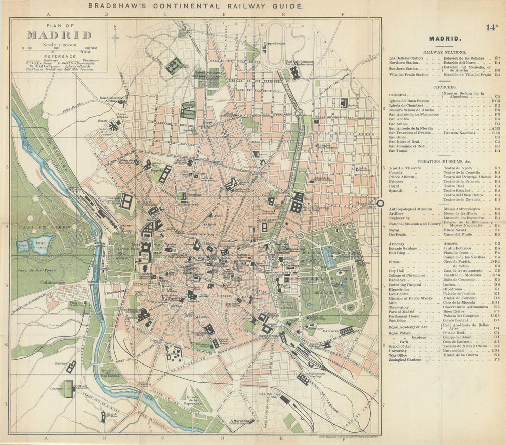 MADRID antique town plan city map. Spain. BRADSHAW 1902 old chart