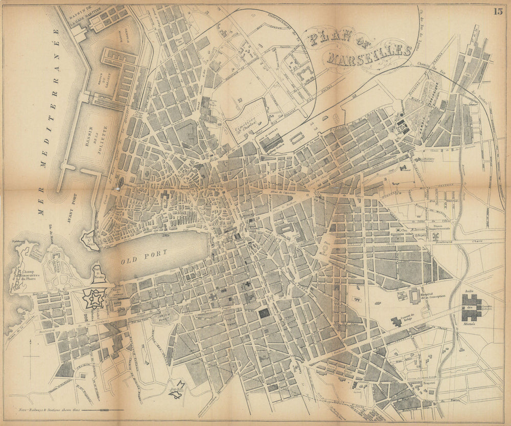 MARSEILLES antique town plan city map. France. BRADSHAW 1902 old