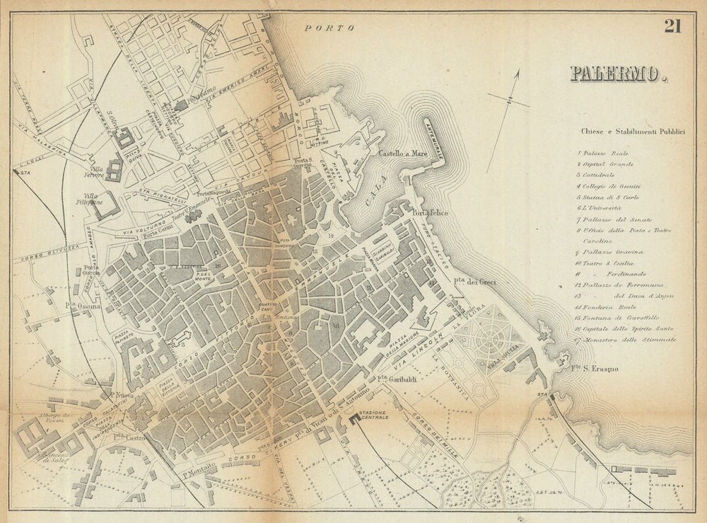 PALERMO antique town plan city map. Italy. BRADSHAW 1902 old chart