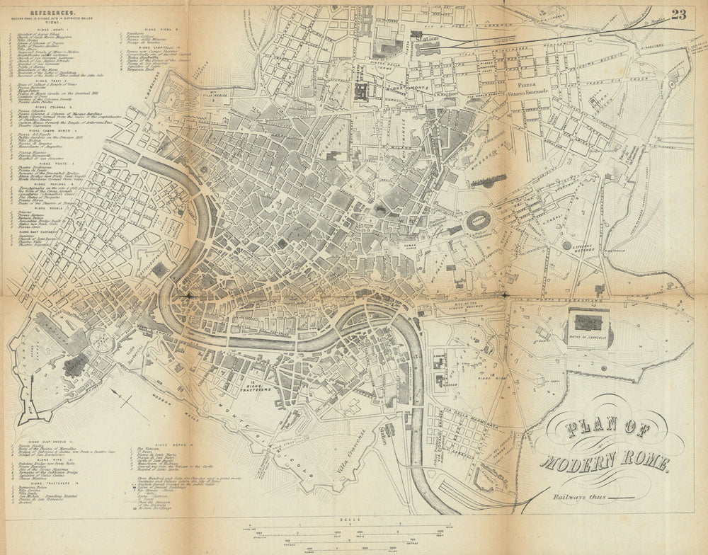 ROME ROMA antique town plan city map. Italy. BRADSHAW 1902 old