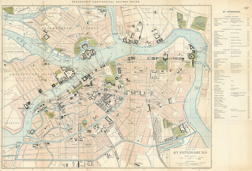ST. PETERSBURG antique town plan city map. Russia. BRADSHAW 1902 old