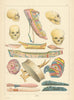 Chinook cradle, skulls, canoes, masks & lip block—Pacific NW—Catlin 1841 (1892)