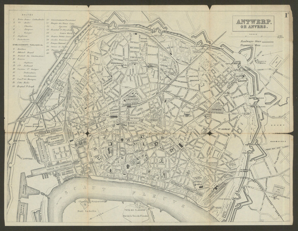 ANTWERP ANVERS ANTWERPEN. Antique town plan. City map. Belgium. BRADSHAW 1895