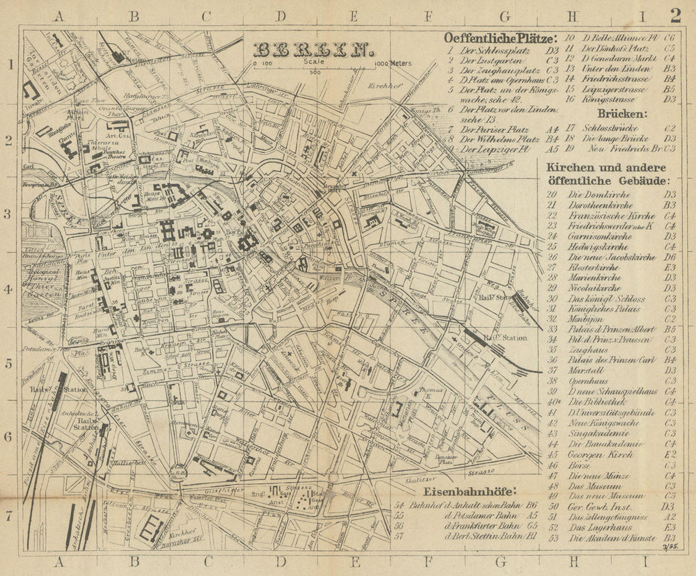BERLIN. Antique town plan. City map. Germany. BRADSHAW 1895 old