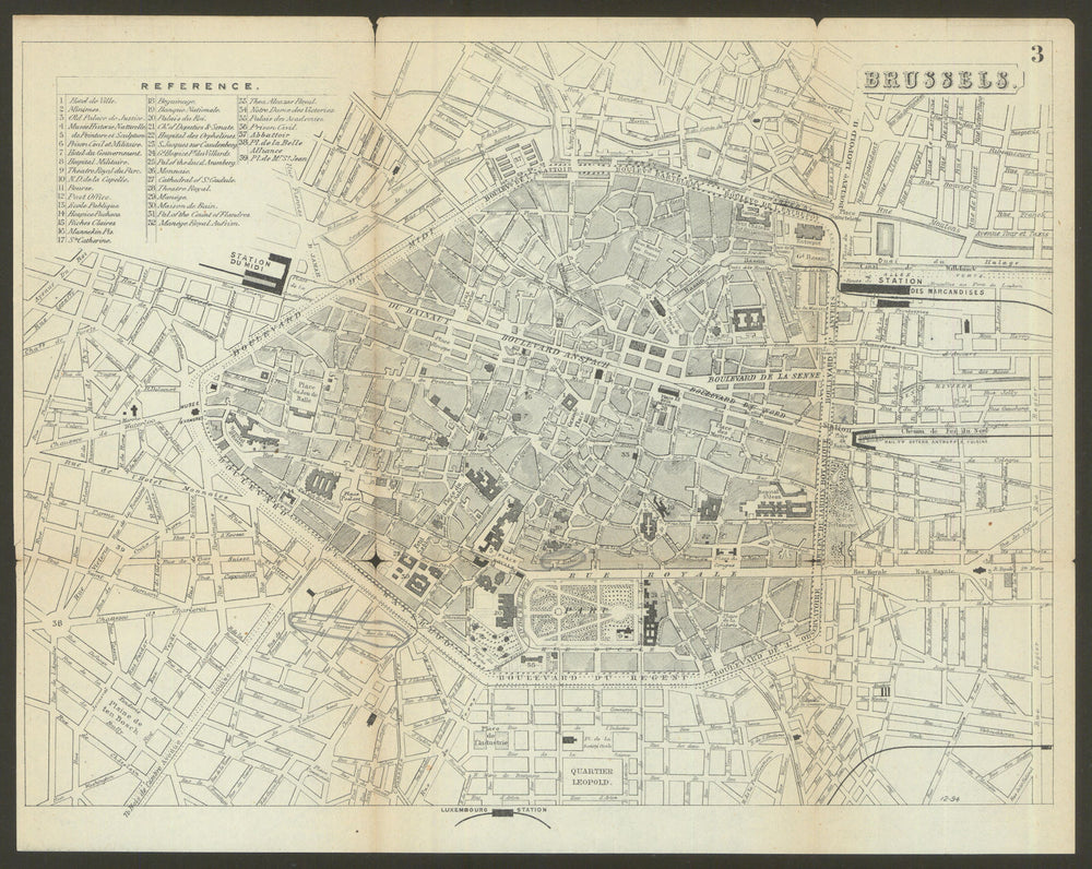 BRUSSELS BRUSSEL BRUXELLES. Antique town plan. City map. Belgium. BRADSHAW 1895