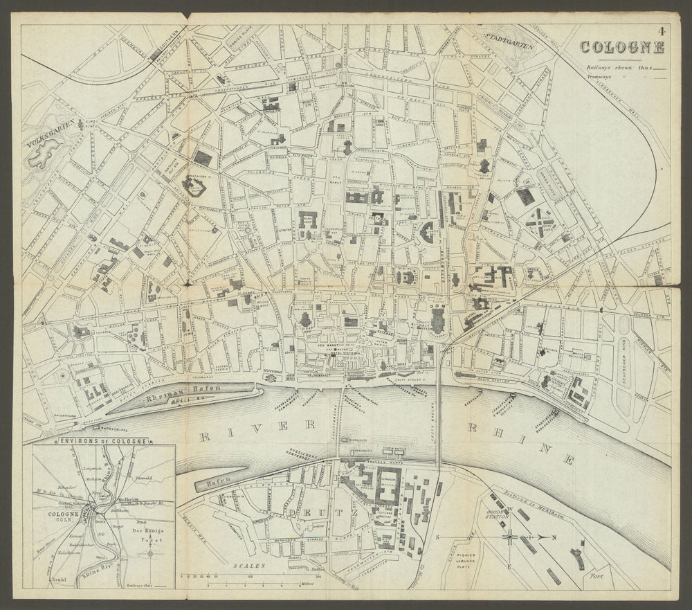 COLOGNE KOLN KÖLN. Antique town plan. City map. Germany. BRADSHAW 1895 old