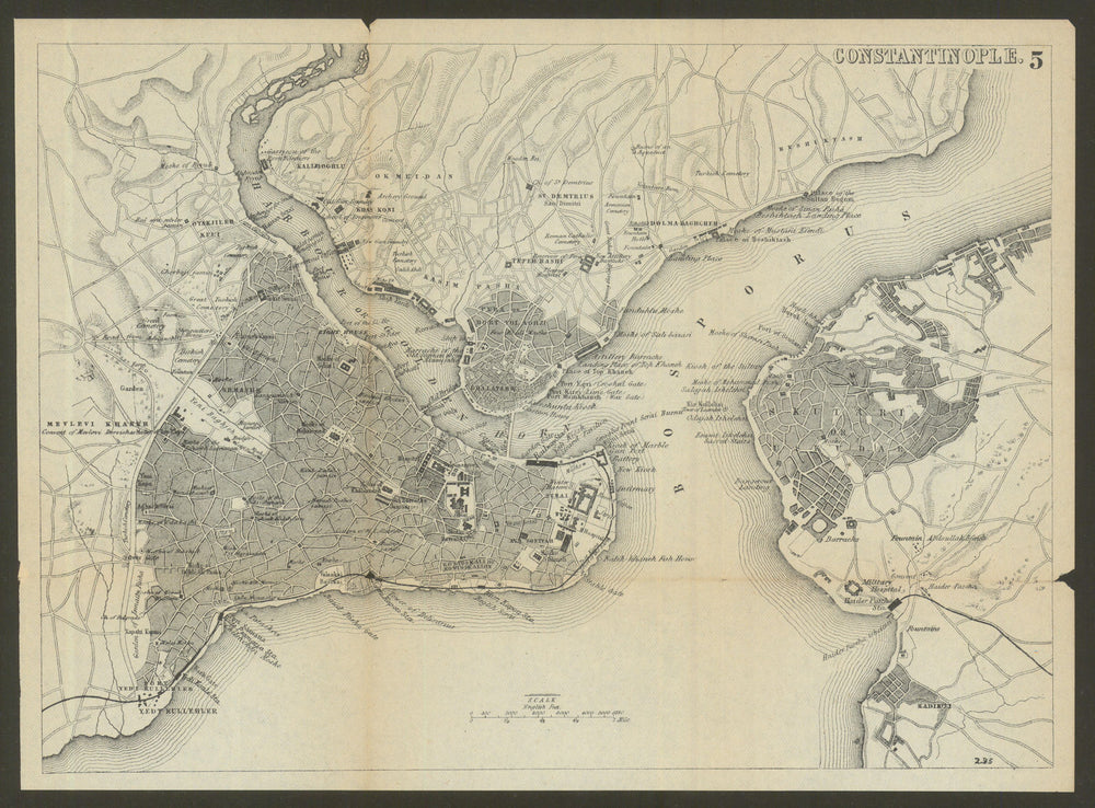 CONSTANTINOPLE (ISTANBUL). Antique town plan. City map. Turkey. BRADSHAW 1895