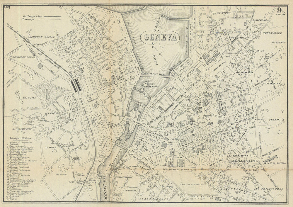 GENEVA GENÈVE GENF. Antique town plan. City map. Switzerland. BRADSHAW 1895