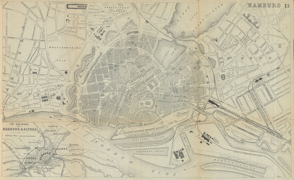 HAMBURG. Antique town plan. City map. Germany. BRADSHAW 1895 old