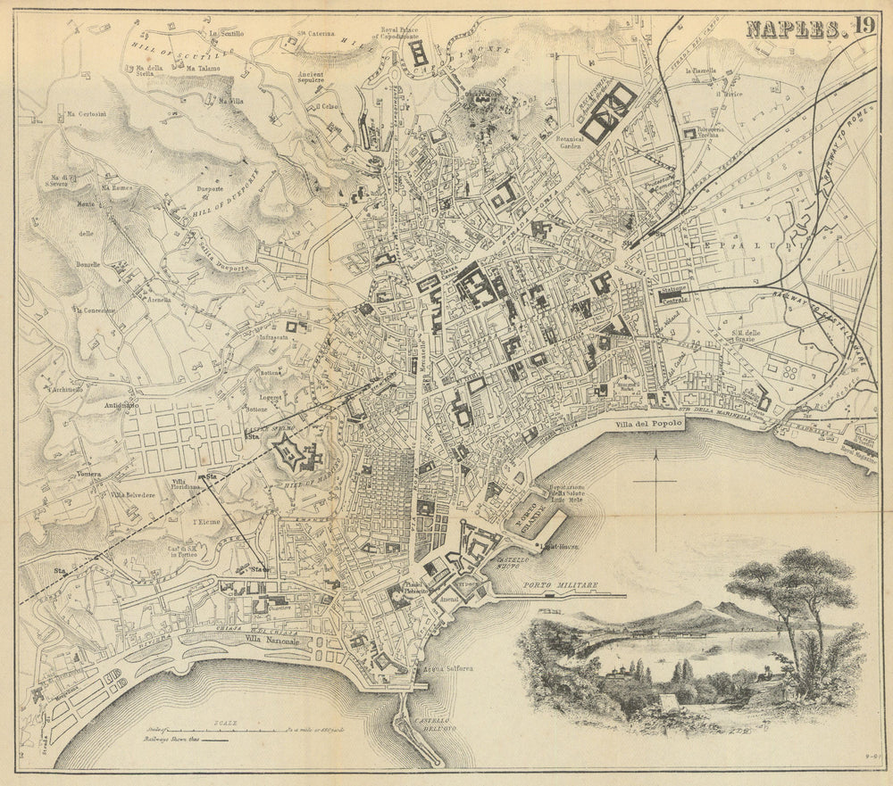 NAPLES NAPOLI. Antique town plan. City map. Italy. BRADSHAW 1895 old