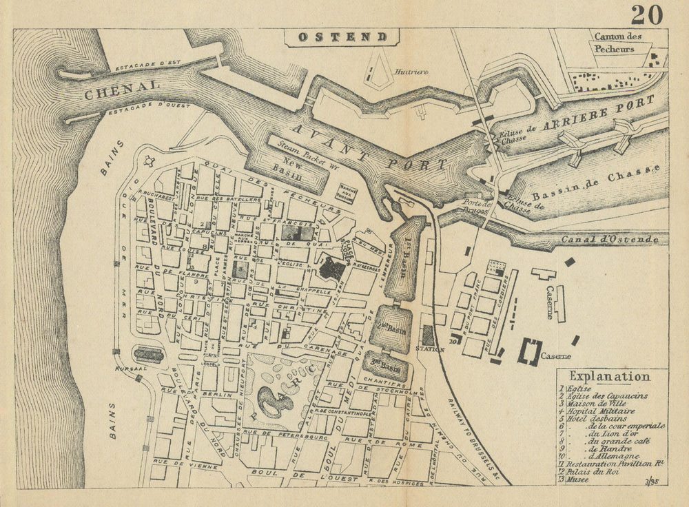 OSTEND OOSTENDE OSTENDE. Antique town plan. City map. Belgium. BRADSHAW 1895