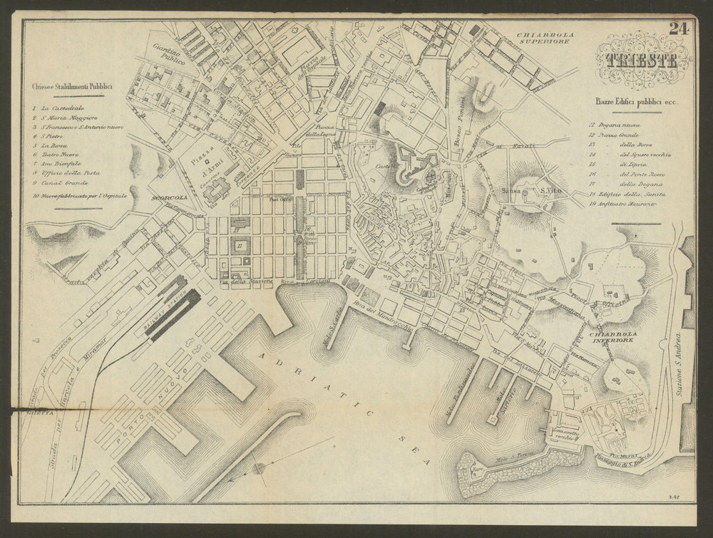 TRIESTE TRST. Antique town plan. City map. Italy. BRADSHAW 1895 old