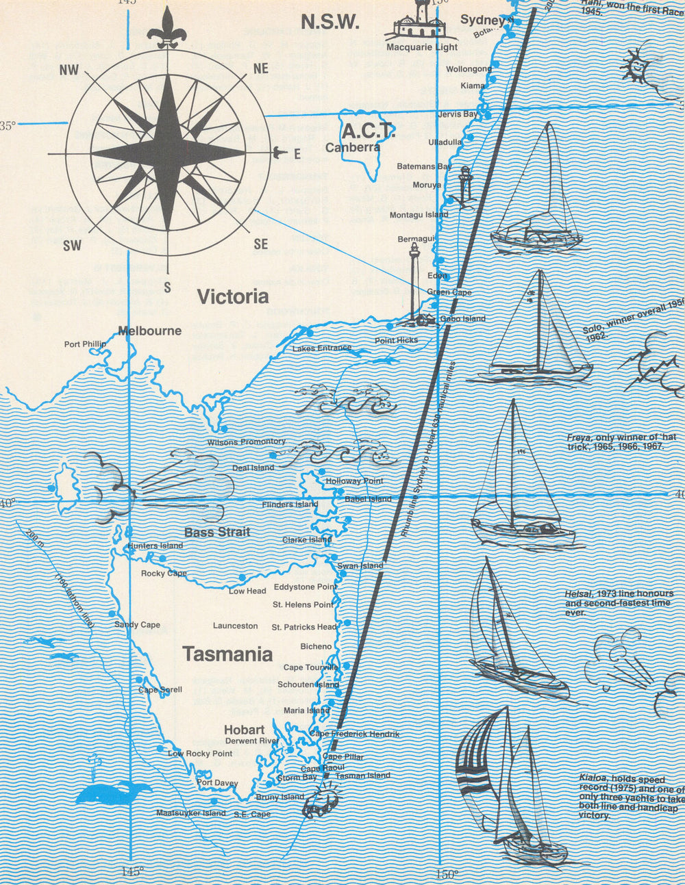 Sydney-Hobart Yacht Race pictorial sketch map—Australia Cruising Yacht Club 1978