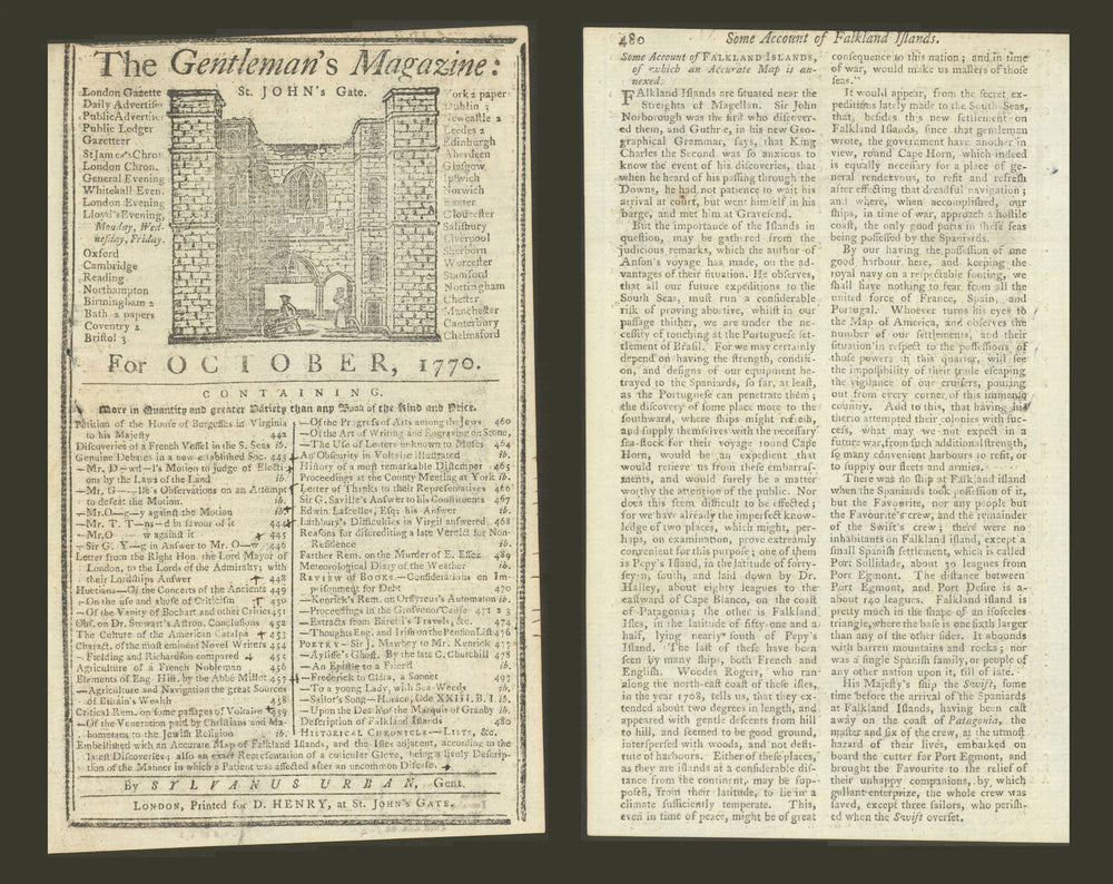 Falkland Islands—British possession strategic case—Gents Mag news report 1770