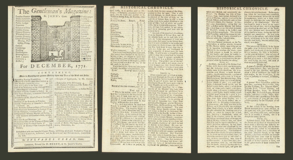 Falkland Islands—British repossession of Port Egmont—Gents Mag news report 1771