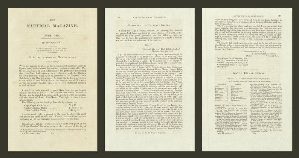 Falkland Islands—Port Louis massacre—British possession—Nautical Mag report 1834