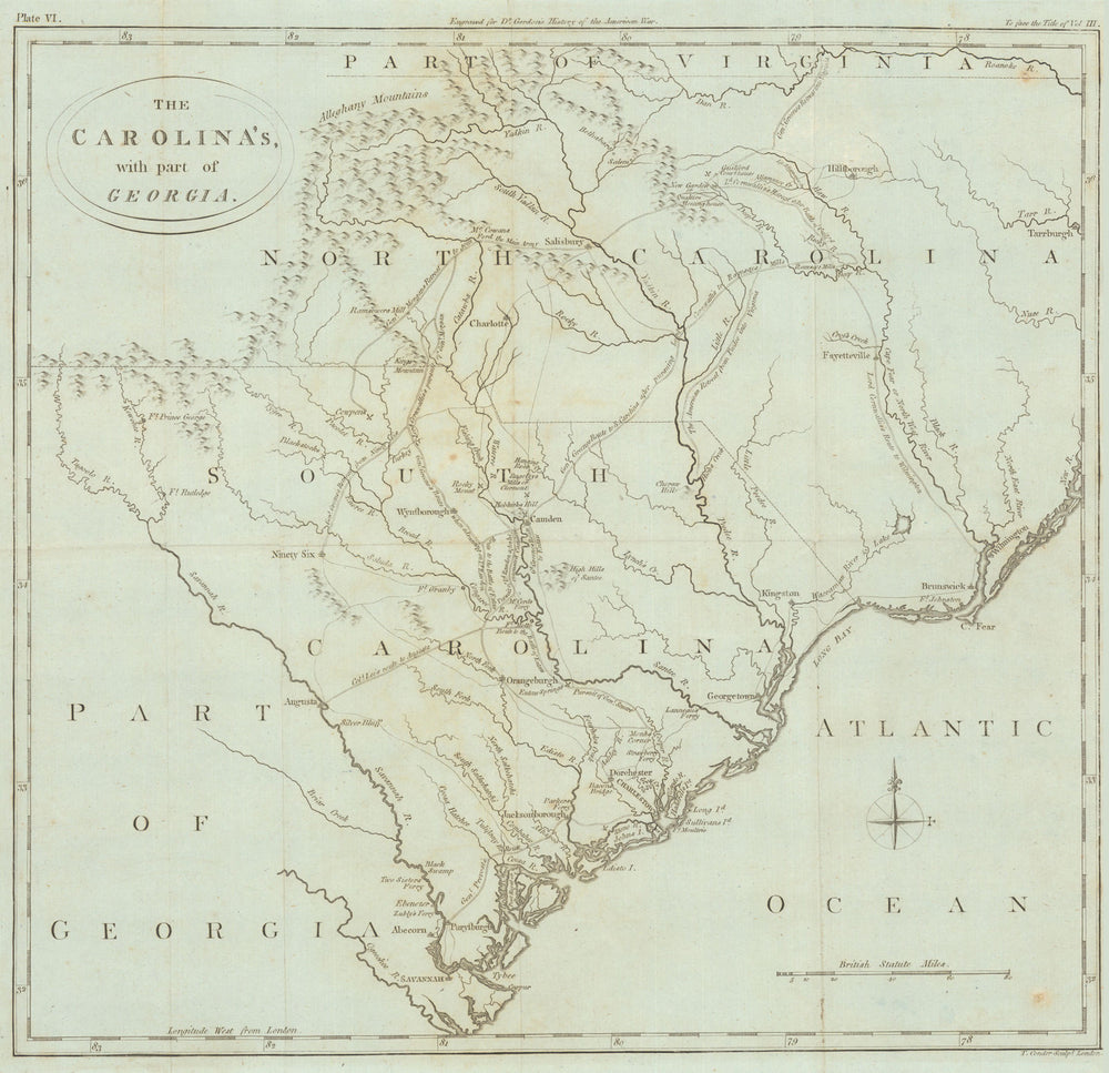 The Carolina’s, with part of Georgia—Revolutionary War—Gordon / Conder 1788 map