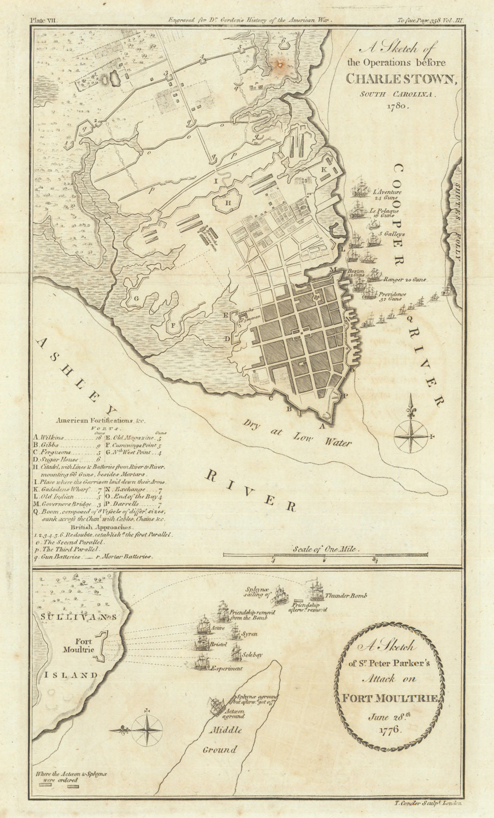 A Sketch of Operations before Charlestown, South Carolina—Gordon/Conder 1788 map