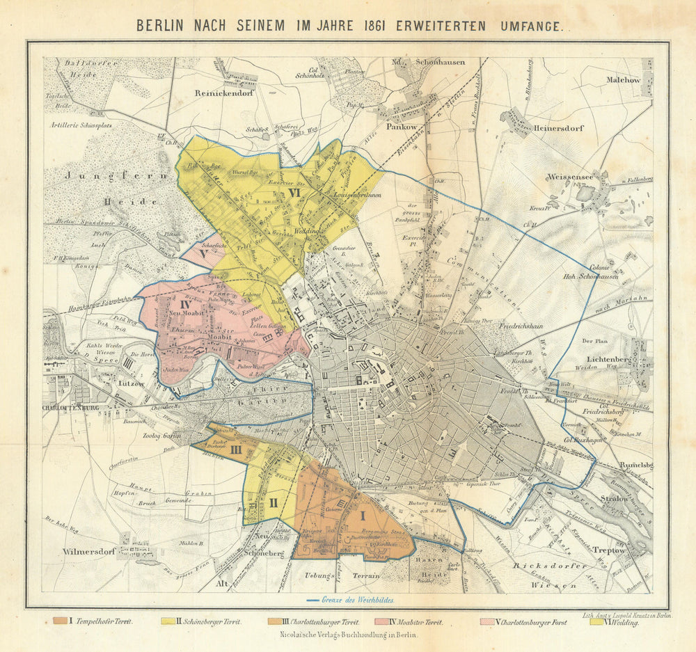 Berlin nach seinem im Jahre 1861 erweiterten Umfange—Kaatz 1864 old map