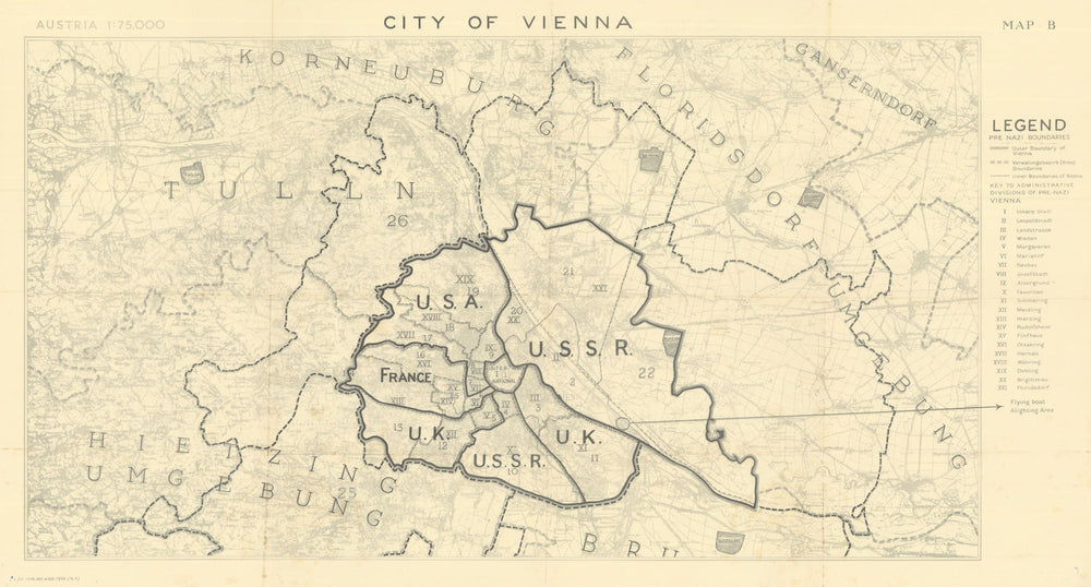 Vienna—Allied occupation control zones post World War 2 treaty map—HMSO 1946