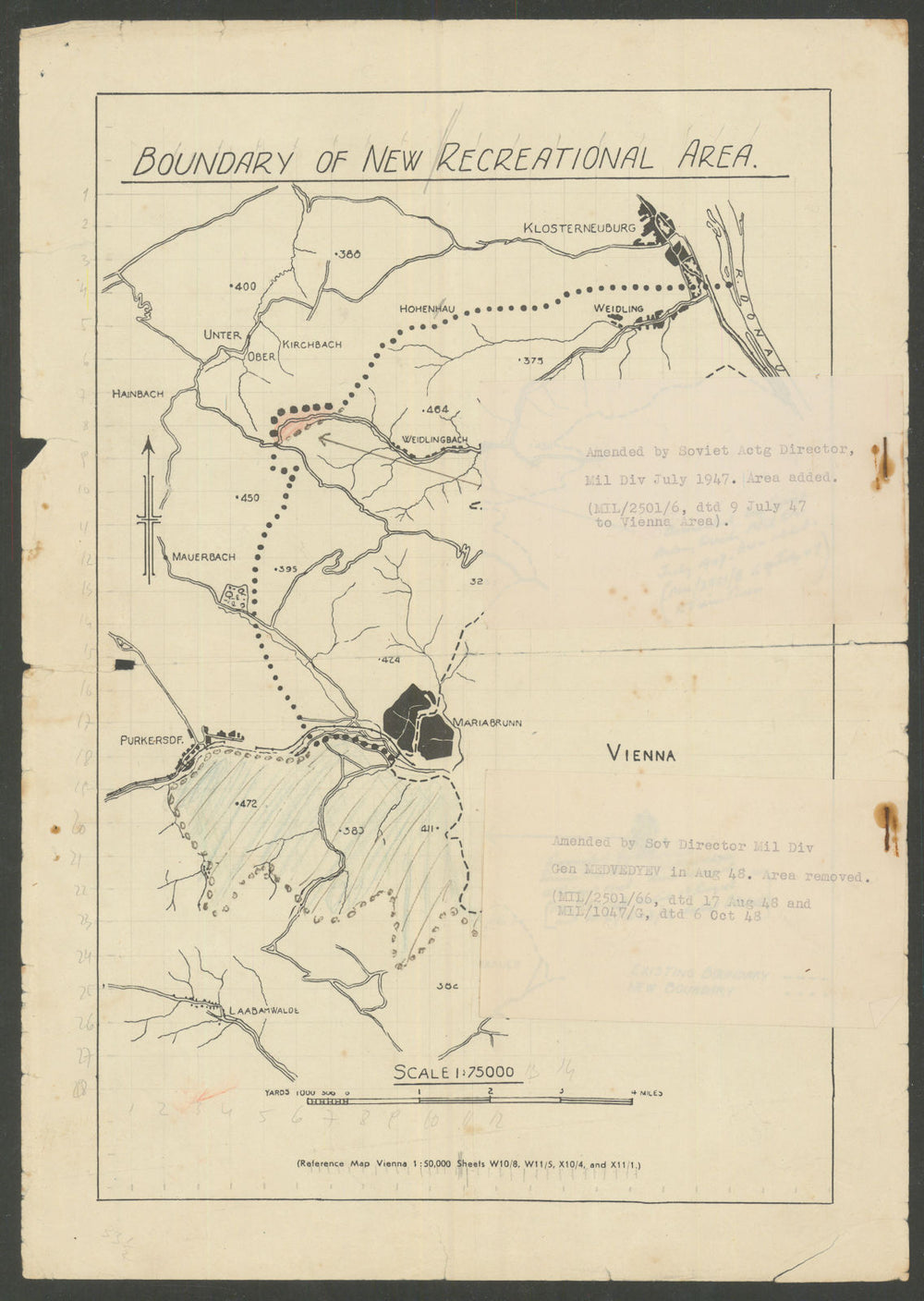 Vienna Woods—Allied occupation recreational area—Soviet amendments 1948 map
