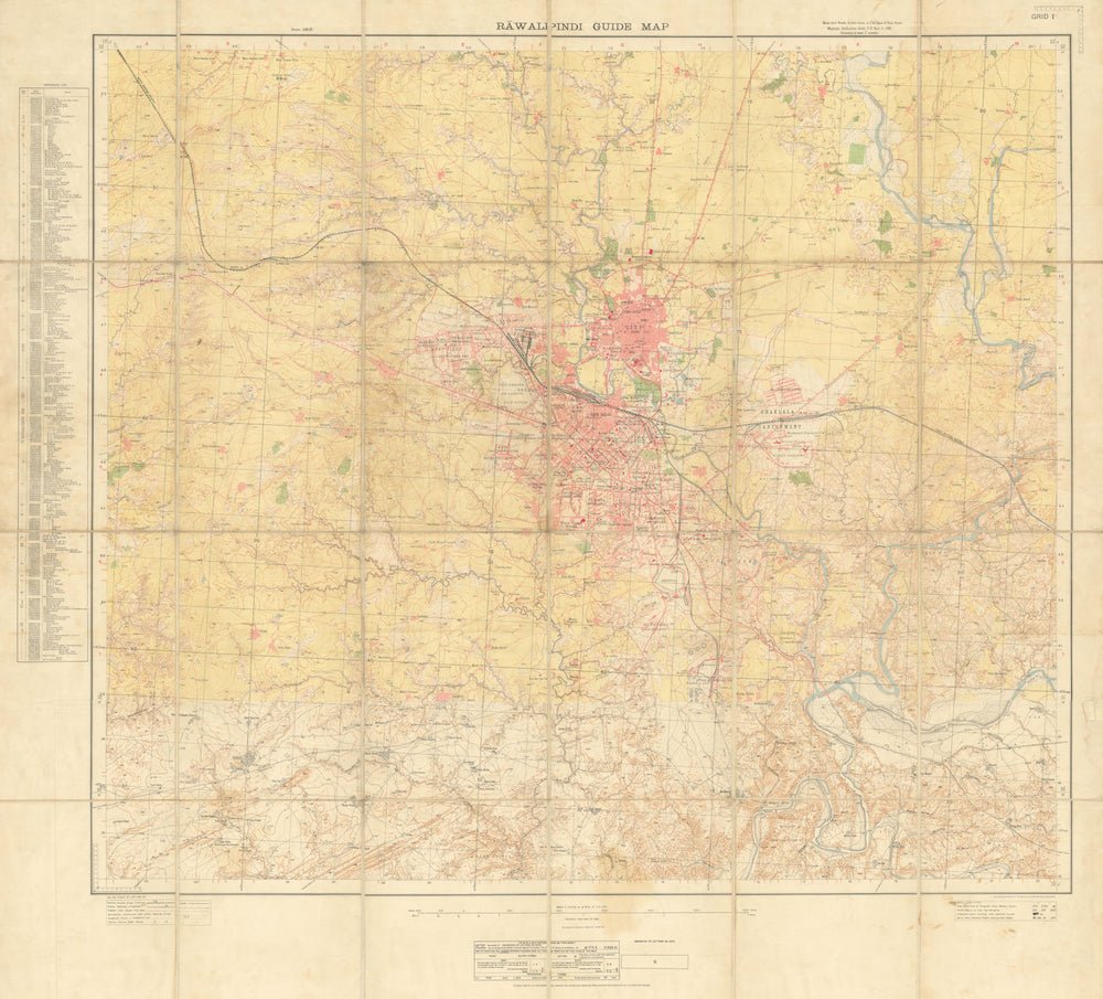 Rawalpindi Guide Map—Topographical map & city plan—Survey of India 1934