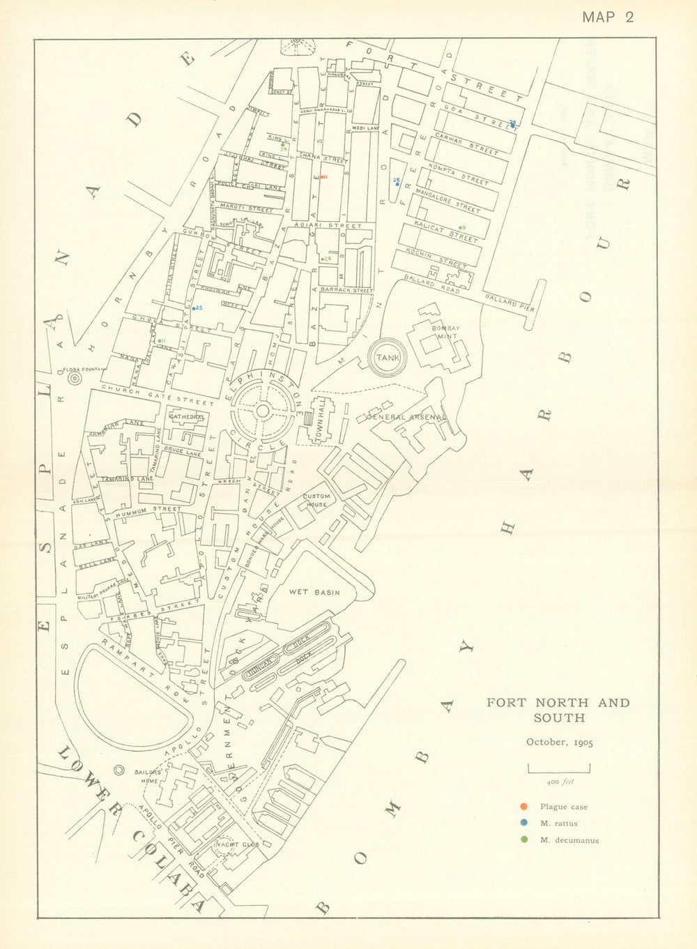 3rd Plague Pandemic—Mumbai—Fort North & South—Bombay—October 1905—dot map 1911
